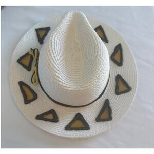 Resin8Light Custom Stained Glass Sun Hat White Straw, Yellow  Black Festival Hat
